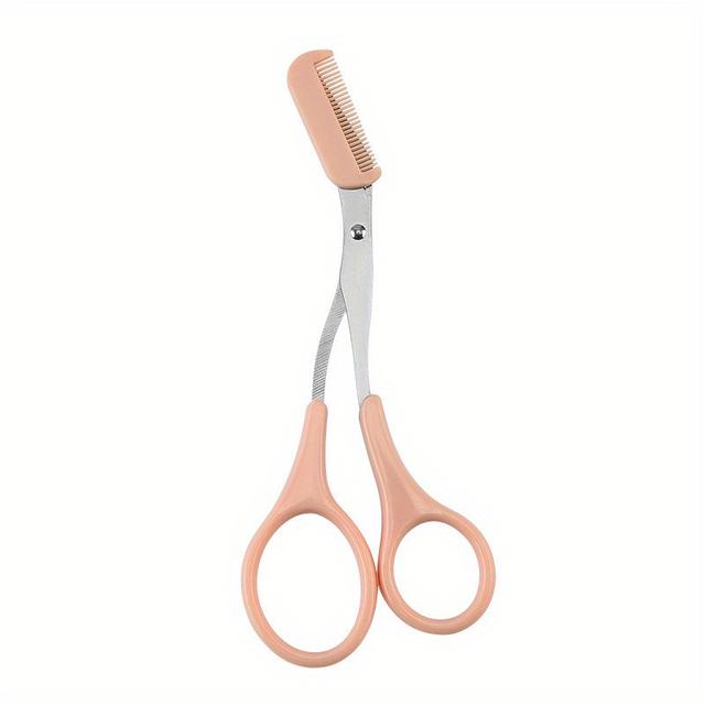 TEMU Stainless Steel Scissors For Trimming Pink Eyebrows, Featuring A Built-in Comb For Precise Grooming And .