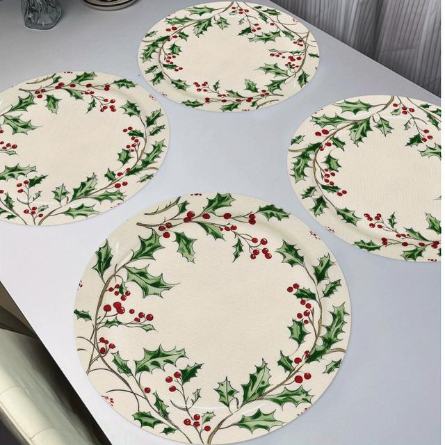 TEMU 4er-Set Weihnachts-Rote Tischsets, Vintage Runde Tischmatten für Heimdekoration, Rutschfeste Waschbare Platzmatten für Tägliche Feiertagsküche, - und Party-Dekoration für den Esstisch 15