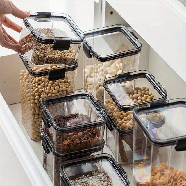 TEMU 1pc Pet Plastic Airtight Food Storage Container - Transparent Square Bin For Grains & Dry Fruits, Rvs, Food Storage, Rvs