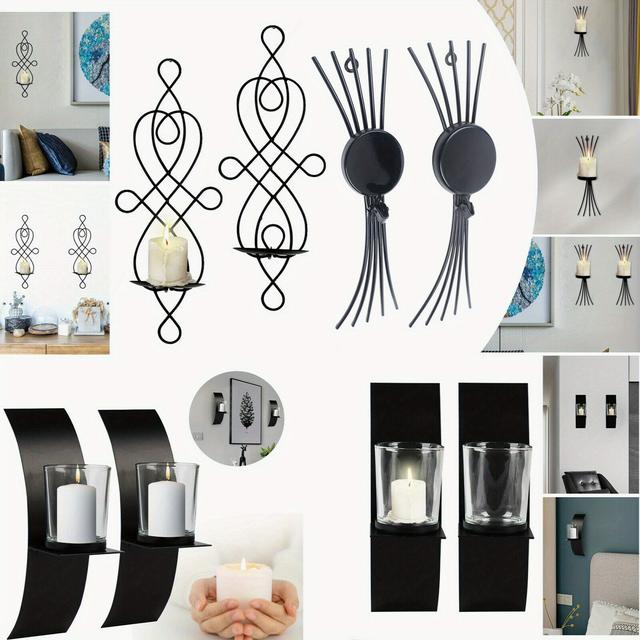 TEMU 2pc Candle Holder Wall Hanging Candlestick Wall Sconce Art Metal Bracket Stand Black With Iron