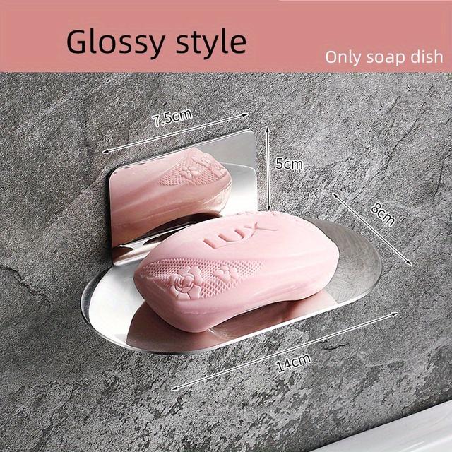 TEMU Single Piece Stainless Steel Soap Storage Rack For The Bathroom, Featuring A Self-adhesive Wall-mounted Sponge Shelf, Ideal For Kitchen Organization