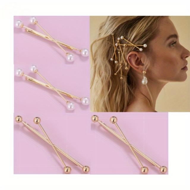 TEMU 4pcs Of Trendy Cross Hair Clips With Pearls, Popular In Europe And America, Featuring An For Bangs And Loose Hair