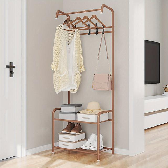 TEMU Freestanding Metal Coat Rack With Hooks, Contemporary Style Garment Stand & Shoe Organizer For Entryway, Bedroom – No Electricity Needed