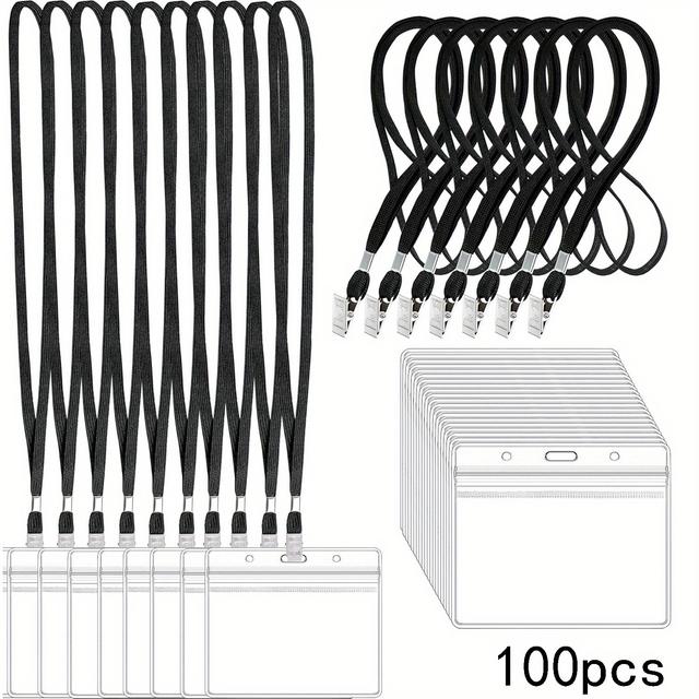 TEMU Clear Plastic Horizontal Name Tags Badge Id Card Holders And Lanyards With Clip Lanyards For Id Badges 25/50/100pcs