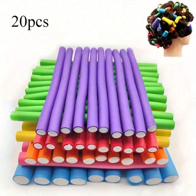 TEMU 20pcs Flexible Heatless Hair Rollers - Soft Foam Twist Rods For Diy Styling, Random Colors