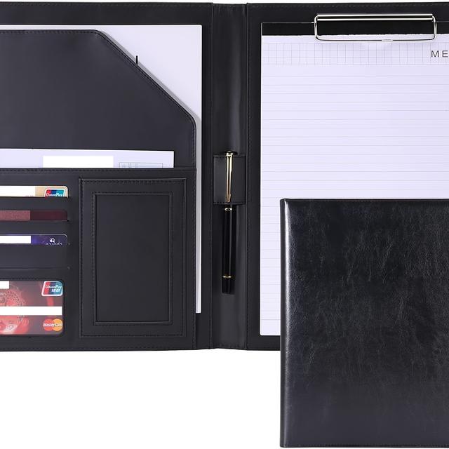 TEMU Sophisticated Faux Leather Portfolio - Stylish Clipboard Organizer Featuring Interview Necessities, Business Card Compartment, Tablet Holder, Pen Slot, Pocket | Accommodates A4/letter Size Papers