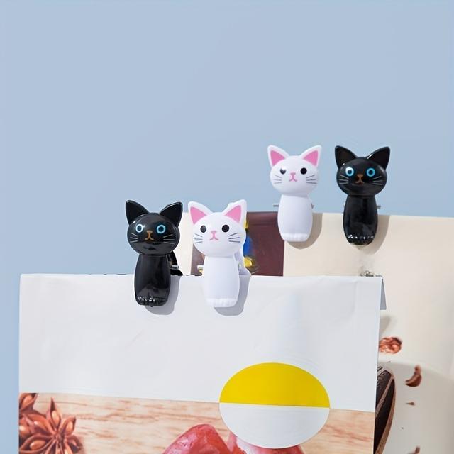 TEMU 4pcs Cute Cat-shaped Bag Clips For Food Storage - Airtight Seal, Multipurpose Kitchen Organizers, No Electricity Needed