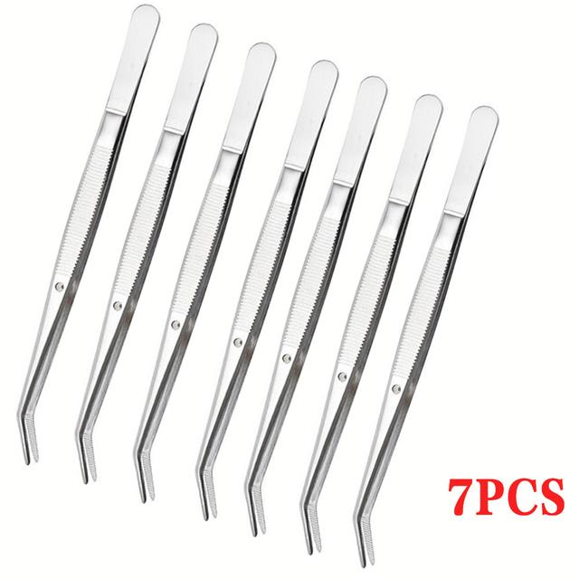 TEMU 7er-Pack Pinzetten mit gezahnten Spitzen, geeignet für Labor, Teilebearbeitung, Basteln, Nähmaschinen und robuste Pinzetten für