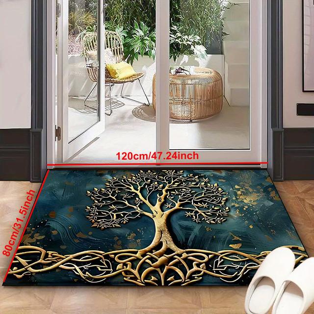 TEMU Tree Of Life Welcome Mat - Non-slip, Washable Entrance Mat For Home Decor | Living Room, Bedroom, Laundry | Durable & Versatile