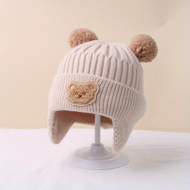 TEMU 1pc Winter Baby Beanie Cartoon Bear Ear Protection Knitted Hat, Suitable For Toddling Boys And Girls