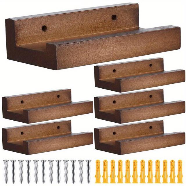 TEMU 6pcs Of Wooden Vinyl Record Stand, Wall-mounted Display Stand, Book Display Stand, Solid Wood Book Holder, Record Stand, Vinyl Record Stand, Record Album Display Stand