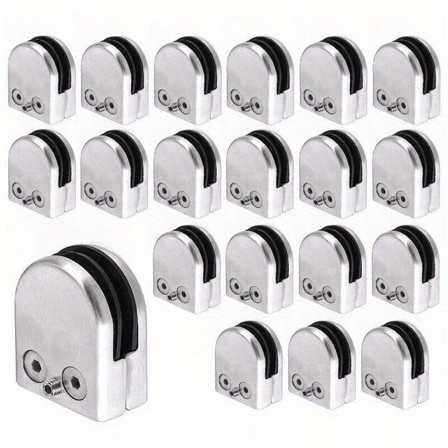 TEMU 20pcs Shelf Support Pegs Glass Clamp Bracket Glass Clamp Balcony Railing Clip Stainless Steel, Rubber Material Silvery