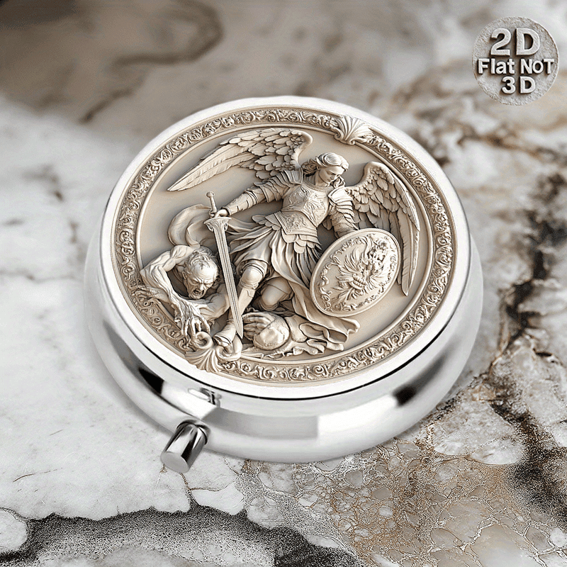 TEMU 1pc 3-compartment Metal Pill Organizer – Portable Round Design For Medication Organization, With Intricate Relief Artwork For A Devout Presence, Pill Box For