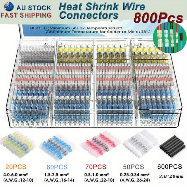 TEMU 800pcs Solder Seal Sleeve Heat Shrink Butt Wire Connectors Terminals Waterproof, Heat Shrink Butts Connecters, Heat Shrink Solder, Thermal Shrink Connectors