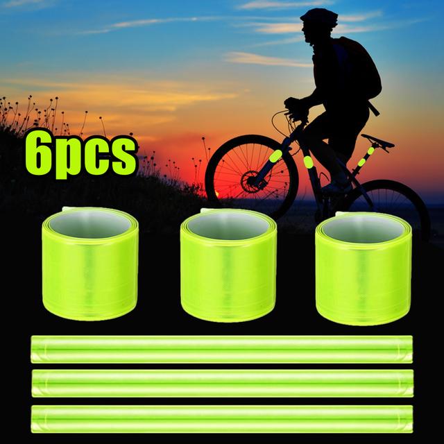 TEMU 6pcs/12pcs Bicycle Night Riding Fluorescent Green Reflective Warning Strips | Suitable For Night Riding Motorcycles, Pet Walking Reflective Warning Strips, Made Of Pvc