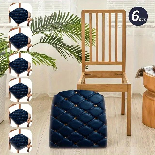 TEMU 2pcs/4pcs/6pcs Fundas de Cojín Elásticas con Estampado de Diamante Azul Oscuro y Hebilla Dorada, Removibles y Lavables, Adecuadas para Comedor, , Decoración del Hogar Oficina