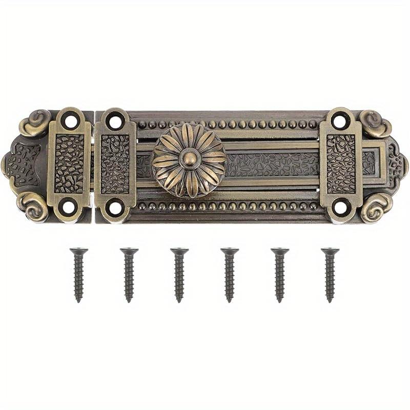 TEMU -duty Metal Door Lock And Set - Floral , Sliding Security Lock For Windows & Doors, No Battery Needed, , Door Locks For , , Durable Construction