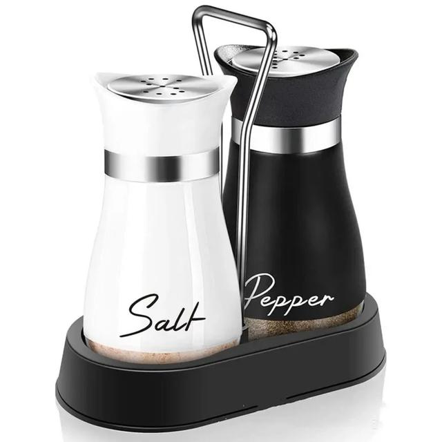 TEMU 3pcs Spice Jar Set With Adjustable Pour Holes - Refillable Salt & Pepper Shakers With Stand For Kitchen Organization Outdoor Picnic