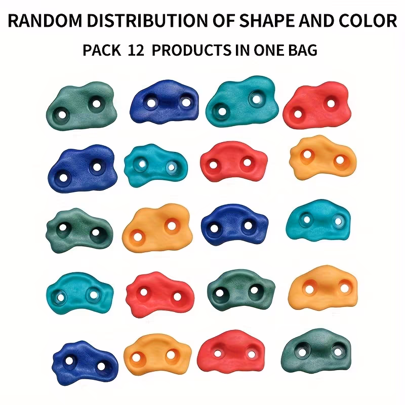 TEMU 12pcs Mixed Color Climbing Rocks - Durable Pp Material Indoor/outdoor Climbing Grips, Large Foot Support For Climbing Walls, Accessories (screws Not