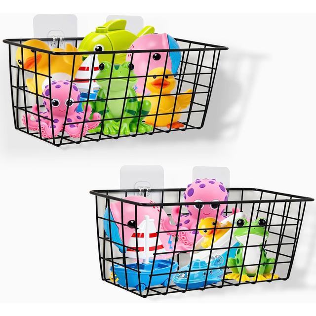 TEMU 2-pack Hanging Bath Toy Storage Basket | Wall-mounted Bath Toy Holder With Hooks - Quick-dry, Easy-clean Bathroom Organizer For Shower And Bath, Shelf Baskets
