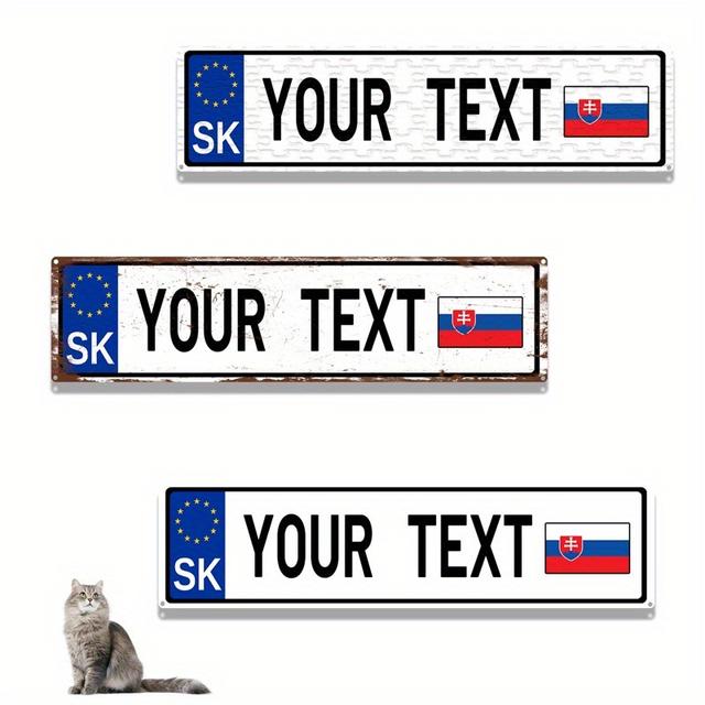 TEMU 1pc Custom Slovakia License Plate Wall Decor - Personalized Text & Slovakian , Durable Aluminum Waterproof Sign For Home, Bar, Garage, Cafe - Unique Gift For Car Enthusiasts, Emblem