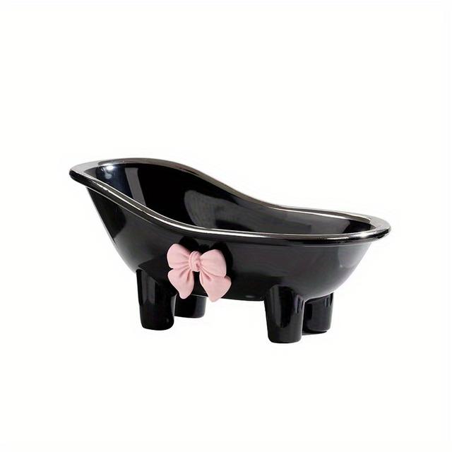 TEMU 1pc Cute Bowknot Soap Dish, Creative Bathtub Shaped Plastic Soap Holder, Rectangular Bathroom Accessory For Soap And Cleaning Products, Soap Dish