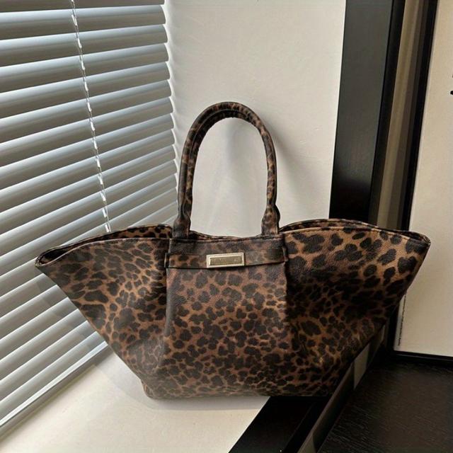 TEMU 2025 New Large Capacity Leopard Print Bag, A Unique Lazy Style Shoulder Bag, Perfect For Commuting And Versatile Tote For Women.