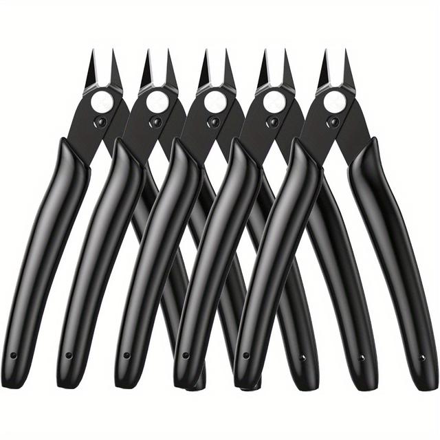 TEMU 5pcs Precision Wire Cutter Set With Flush Cutters & Nippers - Heavy-duty 5-inch Long Metal Wire Cutters With Ergonomic Handle, For Jewelry, Electronics