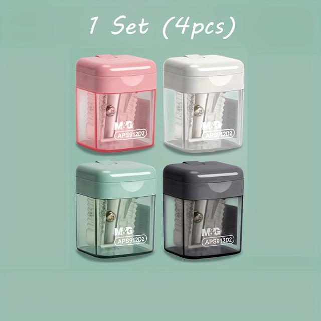 TEMU Set Of 4 Pencil Sharpeners, Featuring A Single Hole Design Ideal For Advanced Students, Providing Precise Sharpening, , Easy To , With A Lid To Keep Things Tidy