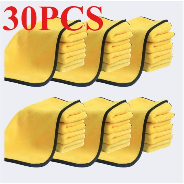 TEMU ผ้าเช็ดทำความสะอาดรถไมโครไฟเบอร์แบบซับน้ำได้ดีเยี่ยม 30 ชิ้น - สีเหลืองและดำ, ผ้าขี้ริ้วมืออาชีพสำหรับทำความสะอาดกระจกและยานพาหนะในบ้านและการดูแลรถยนต์, อุปกรณ์ทำความสะอาดทนทาน, อุปกรณ์เสริมการ