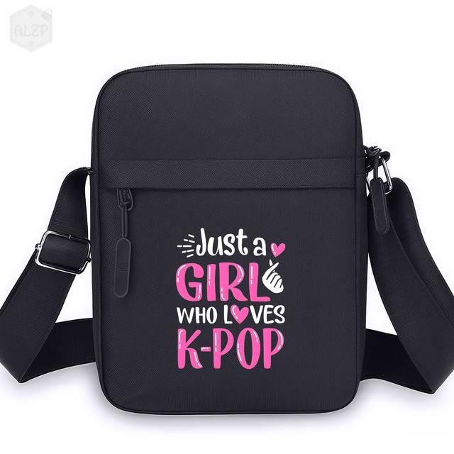 TEMU Men's Fan Crossbody Bag - Korean Themed Sling Bag With Korean Text & K-drama Logo, Adjustable Strap, Lightweight Oxford Fabric For Concerts, Daily Use, K-drama Merchandise Accessory (black/pink)