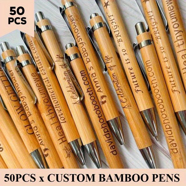 TEMU Set Of 50 Custom Bamboo Ballpoint Pens, Engraved Round Ballpoint Pencils, Perfect As Party Favors For A Rustic Wedding Guest Book