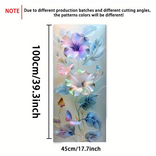 TEMU 1pc Stretchable And Reusable Floral Pattern Window Film, 44.96 .82 Cm - Removable And Reusable Pvc For Privacy And Decoration, For Home, Kitchen, Bathroom, Bedroom, Balcony