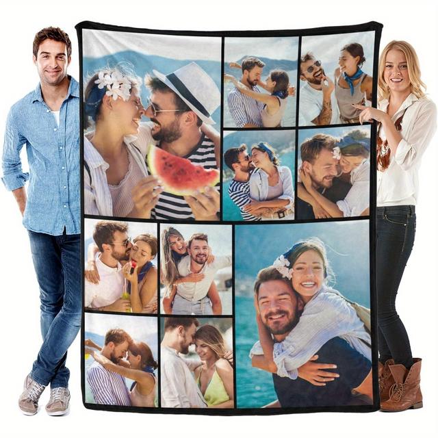 TEMU Personalisierte Fleece-Decken mit Fotos, maßgefertigte Fleece-Decken für einzigartige Geschenke, Familienfotos für Feiertage und Jubiläen, weiche Flanell-Sofadecken und TV-Decken