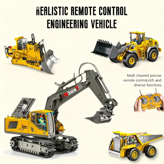 TEMU Excavator, 2025 New Trucks Featuring Exciting Lights And Sounds, Of The Construction Area, Made From Alloy Material, 2.4ghz Remote, Young , Big Adventures Await (a+b+c+d)