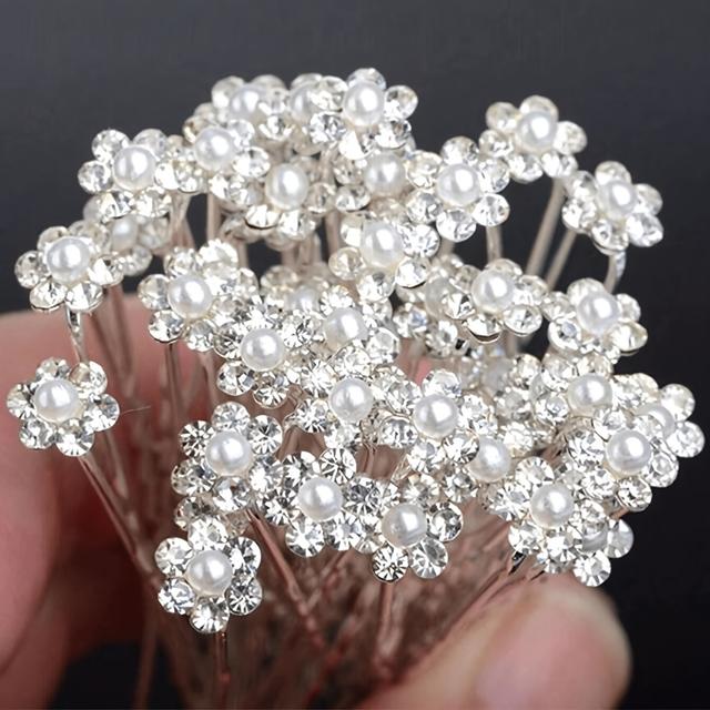 TEMU 20-teiliges Set Moderne Elegante Hochzeitsbraut Transparente Strass-Blumen-Haarklammern für Brautjungfern