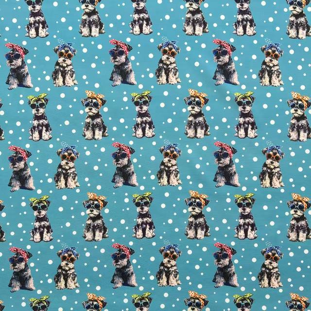 TEMU 1pc Cute Terrier & Poodle Dog Print Fabric - Turquoise/white/red/yellow Polka Pre-cut Polyester Ribbon-like Cloth For Diy Crafts, Handmade Bags, Pillow Covers, Pet-themed (durable Hand Wash Only)