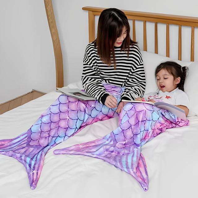 TEMU 1pc New Flannel Mermaid Blanket, Universal Adult Mermaid Tail Blanket Sleeping Bag, Birthday Gift Blanket, Halloween Christmas Gift Blanket