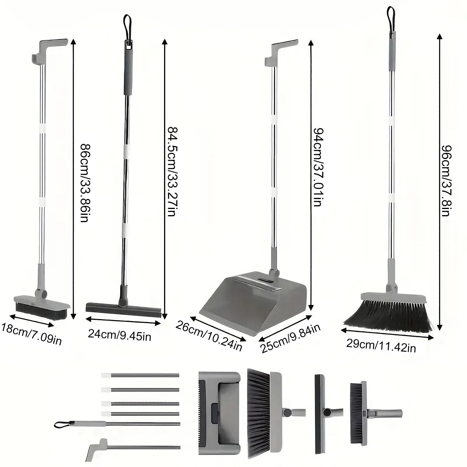 TEMU This Is A Multifunctional Broom And Dustpan Set That Folds For , Featuring An Upgraded Design With Options For A Broom, Dustpan, Wiper, And Floor Brush. It Includes A Larger And Sturdier Broom
