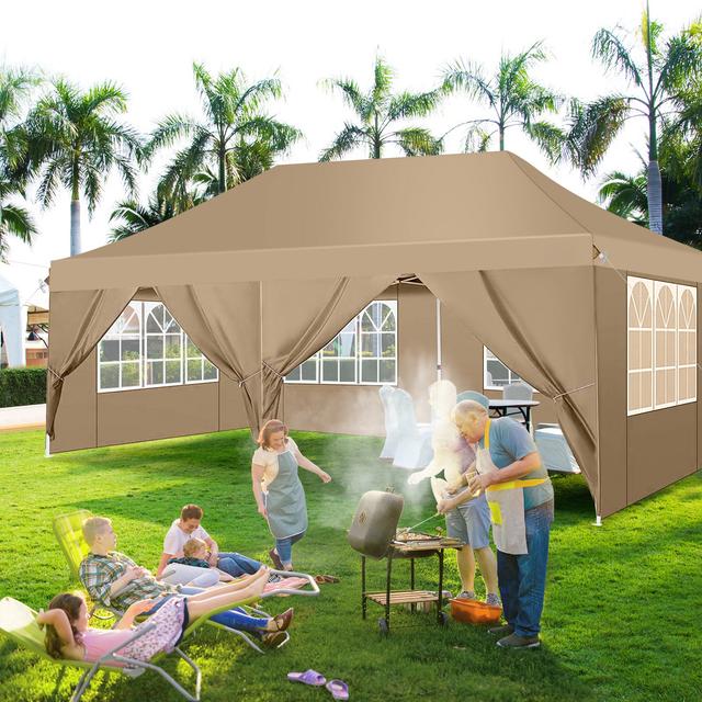 TEMU 3×6m Pop-Up Sonnenschutzzelt mit 6 Seitenwänden, 4 Sandsäcken, Gewerbliches Markisensystem für Outdoorpartys Terrassen - 3 verstellbare Höhen, UV-Schutz, winterfest