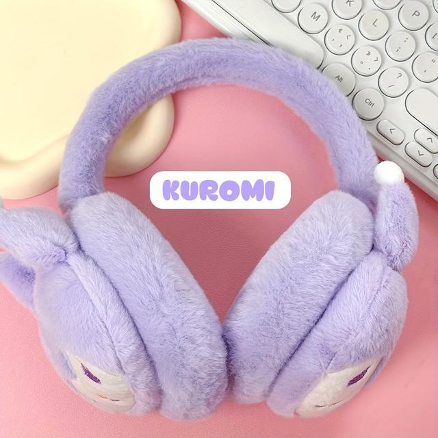 TEMU Kuromi & Cinnamon My My Melody Plush Earmuffs - Cozy, Retractable , Pink, White, Purple | , Cute Kawaii , Perfect Cold Weather, Birthday And Holiday Gift