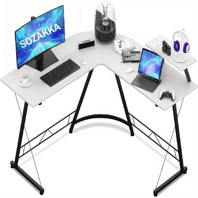 TEMU Sozakka L-shaped Desk Computer Corner Table, Sturdy Home Gaming Desk, Office Writing Workstation With Monitor Stand, Space-saving, Easy To Assemble