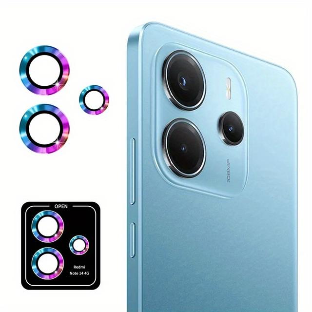 TEMU Protector de lente de cámara para Xiaomi Redmi Note 14 4G, cubierta de cámara de vidrio templado 9H, protector de pantalla, anillo individual de metal, 1 juego