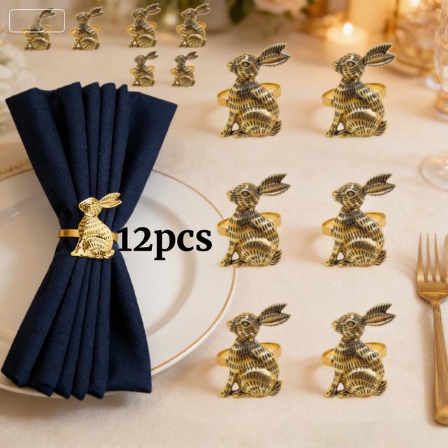TEMU 12 Easter Bunny Napkin Rings, European-style Napkin Holders For Hotel , Table Runner Napkin Rings, Easter Holiday Party Decorations