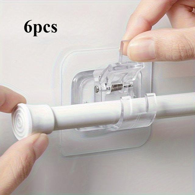TEMU 6pcs Easy-install No-drill Curtain Rod Holders - Adjustable, Strong Adhesive Hooks For Decor