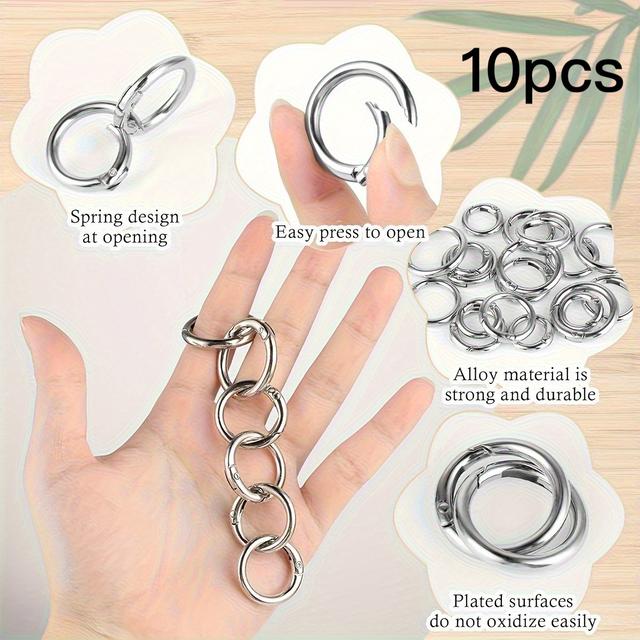 TEMU 10pcs Trigger Spring O-ring, Metal Circle Snap Ring , Spring Key Chain , Used To Replace The Hardware Of Wallet Belt Key Ring