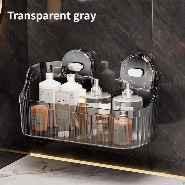 TEMU New Bathroom Vacuum Suction Cup Shelf, No-drill Wall-mounted Cosmetic Organizer For Toilet And Washstand