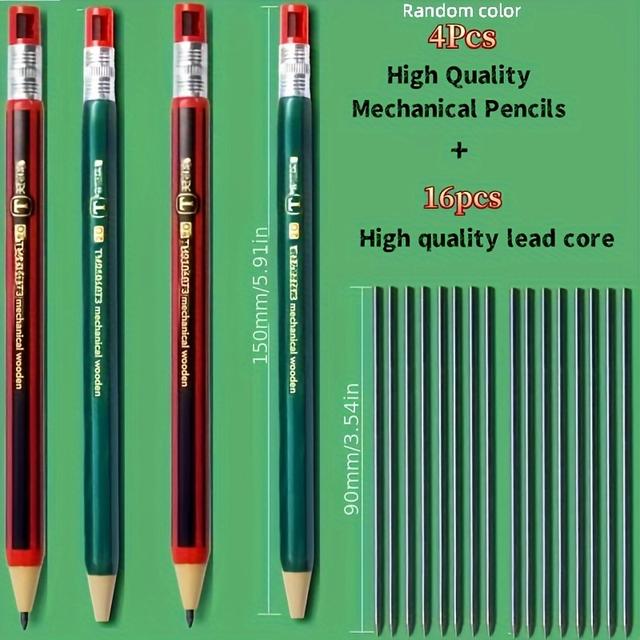 TEMU 20개 메카닉 연필 세트 (자동 연필 4개 + 연필심 16개 포함) 고품질 2B 2.0mm 두께 연필심, 부드러운 필기감 및 교체 가능한 연필심, 학생 및 사무용으로 적합