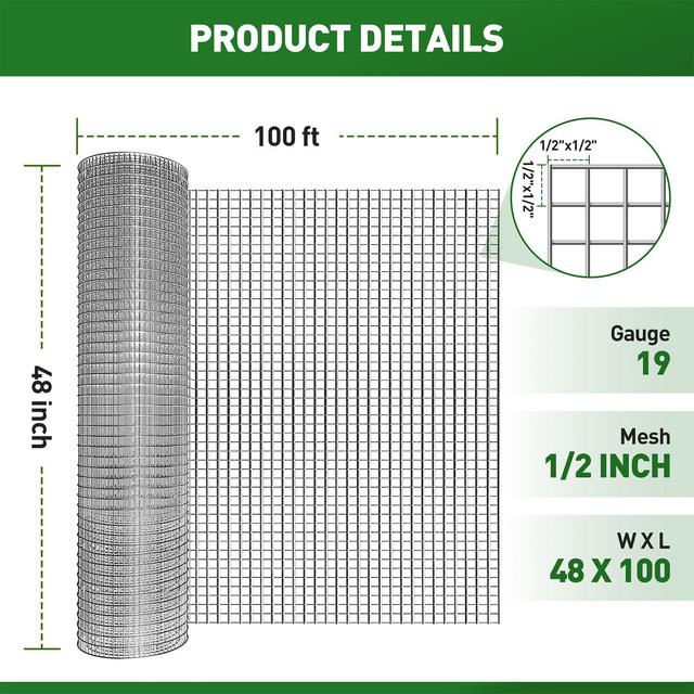 TEMU 48in X 100ft Heißgewalztes Galvanisieren Nach Schweißen, Drahtzaun Drahtgitter, Kaninchen-/Schlangenzaune, Netznadelstift Galvanisiertes Drahtgitter
