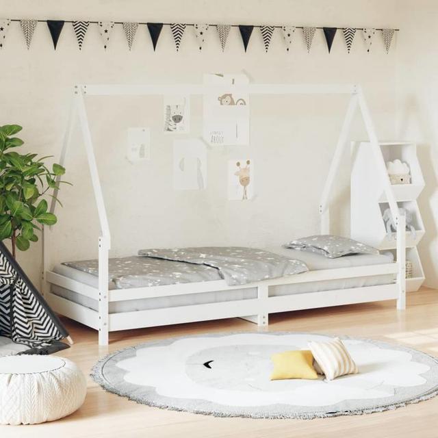 TEMU 's Bed Frame 80x200 Cm Made Of Solid Pine Wood In White. Its , Elegant Design, And Strong Durability Practical And Decorative For Your Bedroom (mattress Not Included In ).